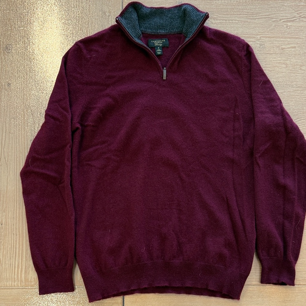 Club Room 100% Cashmere Men's Maroon Quarter Zip-Up Sweater Medium